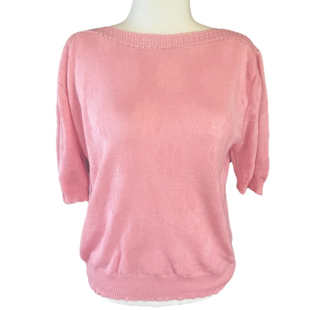 Vintage Pink Short Sleeve Sweater Lightweight Knit Top Cottagecore Large